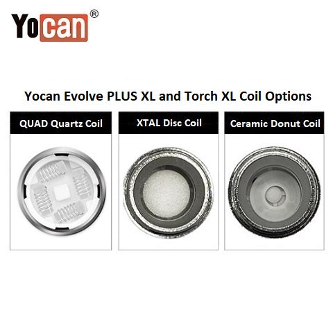 Yocan Evolve PLUS XL and Torch XL Replacement Coil Options - QUAD Quartz, XTAL Disc, and Ceramic Donut