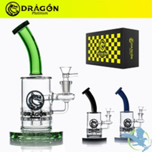 Dragon Platinum Glass Bent Neck Thick Base Water Pipe 8.9in