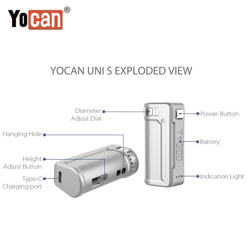 2 Yocan Uni S Cartridge Battery Mod Colors Exploded View Vape Pen Sales