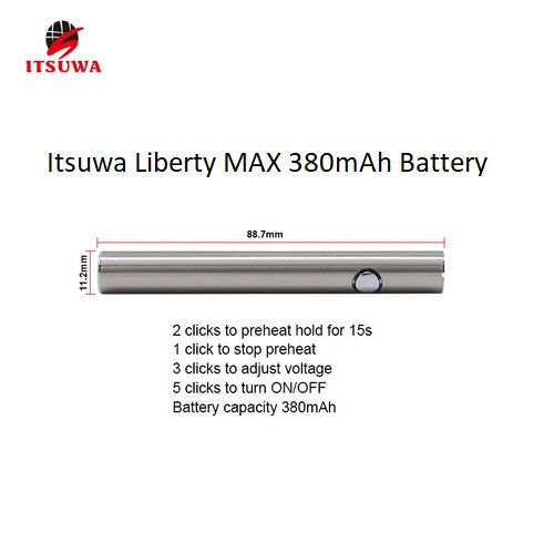 380mAh Itsuwa Liberty Max VV Preheating Vape Battery - Vape Pen Sales