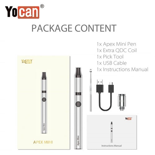 Yocan Apex Mini Variable Voltage Wax Pen Package Contents Vape Pen Sales