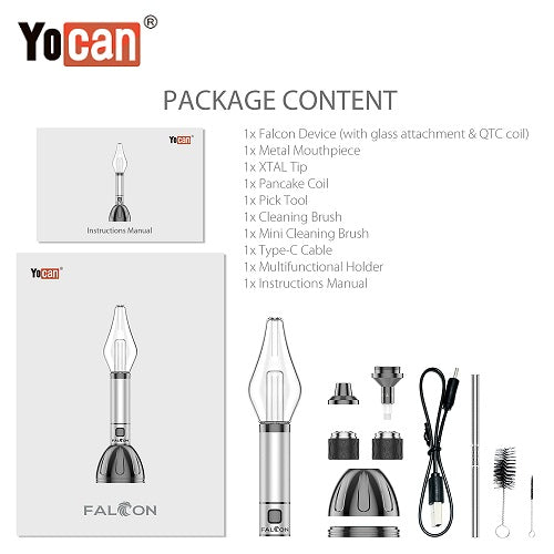 Yocan Falcon Wax and Dry Herb Vaporizer Kit Package Content Vape Pen Sales